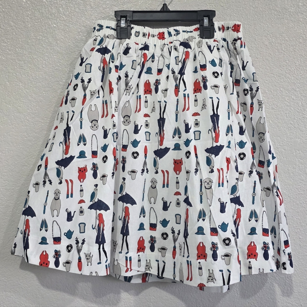 White Circle Skirt with Multicolor Novelty Print - Picture 2 of 3